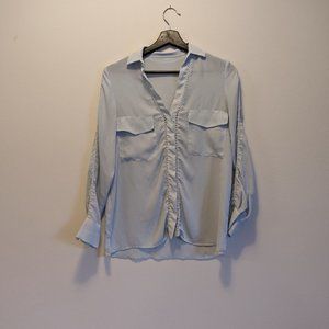 Zara blouse, Light-blue semi-sheer button-front, size Small/Medium